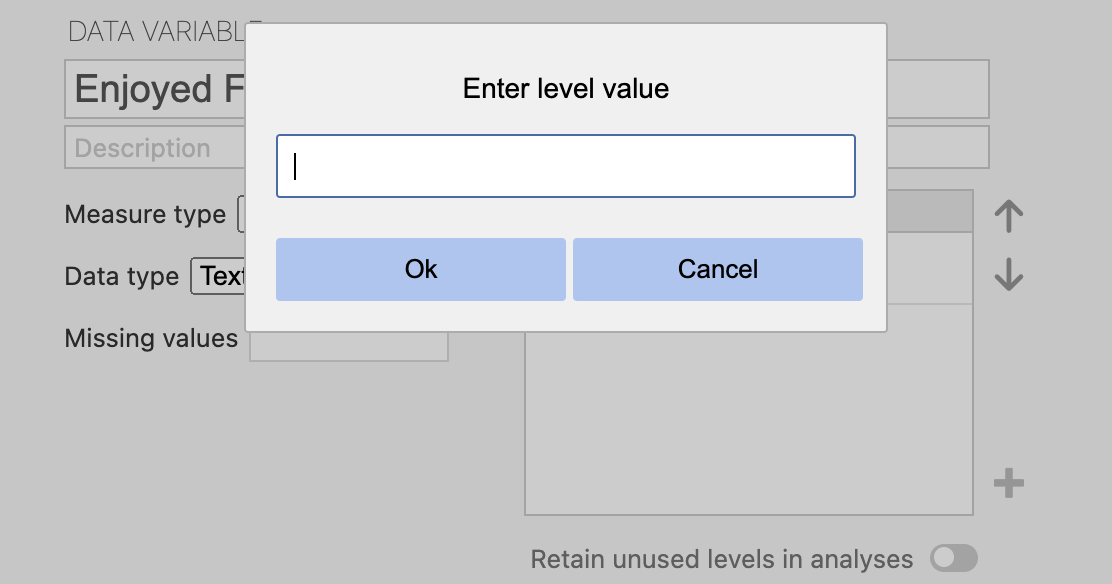 The variable editor after typing the unused level No.
